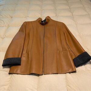 Designer Anna Kel Leather Jacket with Felt Lining Made in Italy Size US 8